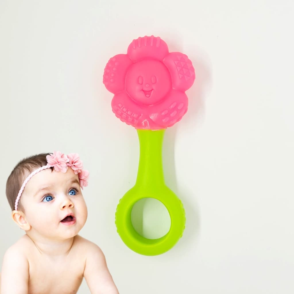 brinquedo bebê Chocalho Mordedor Florzinha Alivio Coceira Gengiva