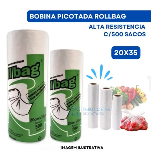 Bobina Picotada Rollbag 20x35 c/500 Sacos - Alta Resistencia