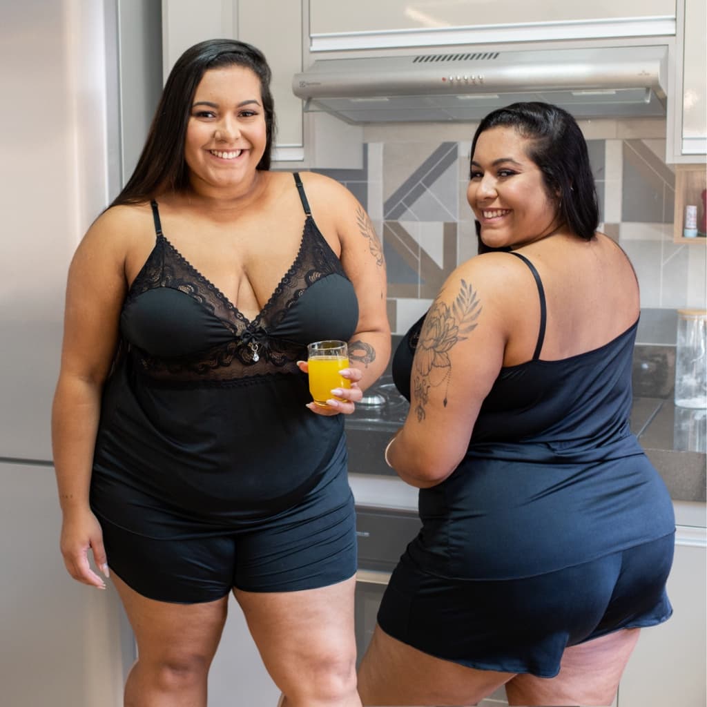 Short Doll Plus Size Confortável  com Renda Tamanho Especial 50 52 54 56  Linha Noite Roupa de Dormir Pijama LIT Modas