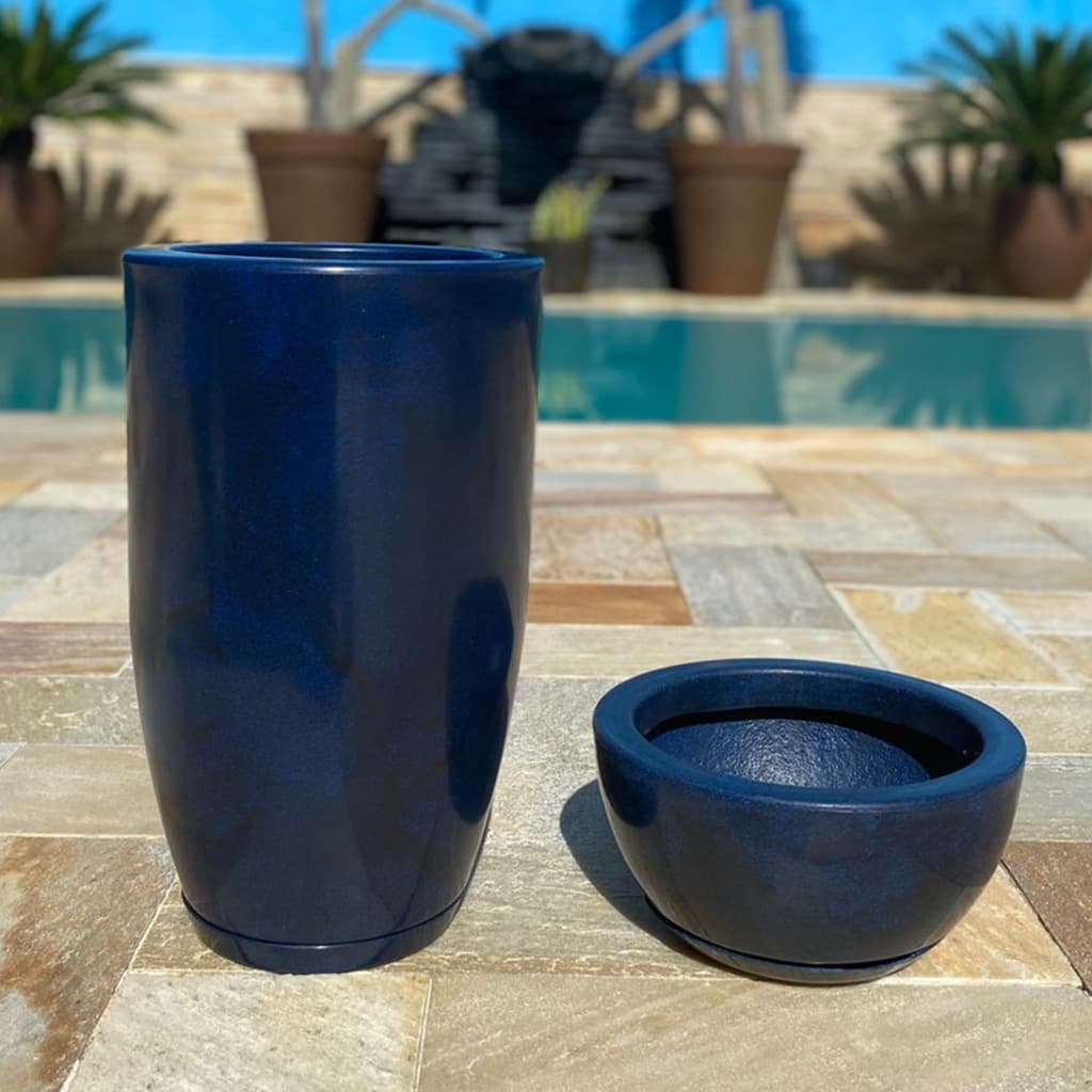 Kit Jogo de Vasos Polietileno Coluna Lisa Moderna N1 e Bacia Mini Lisa Para Planta Casa Sala Luxo Acompanha Prato Coletor