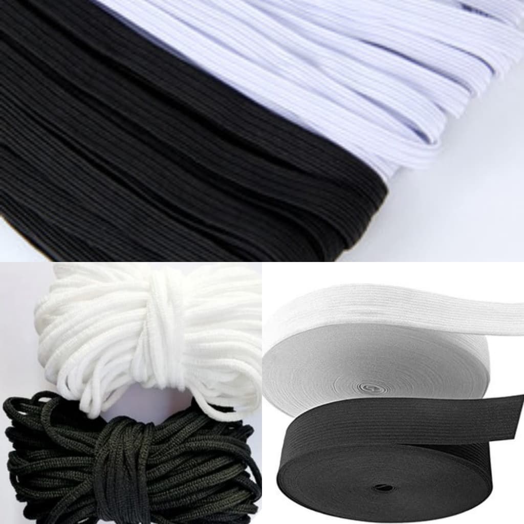 Elástico por Metro Preto e Branco Achatado e Roliço Fino e Largo para Costura e Roupas marca Zanotti