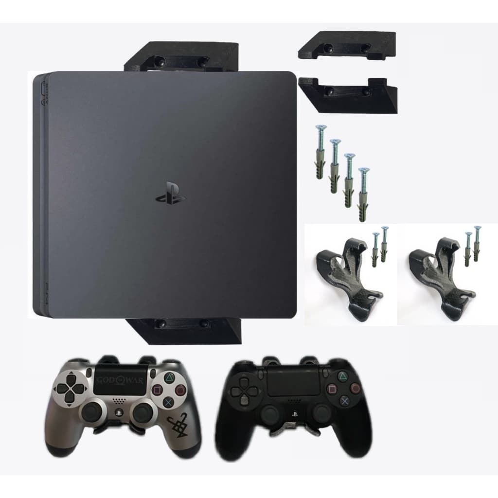 Suporte Parede Playstation 4 Slim Console +2 Controles Preto