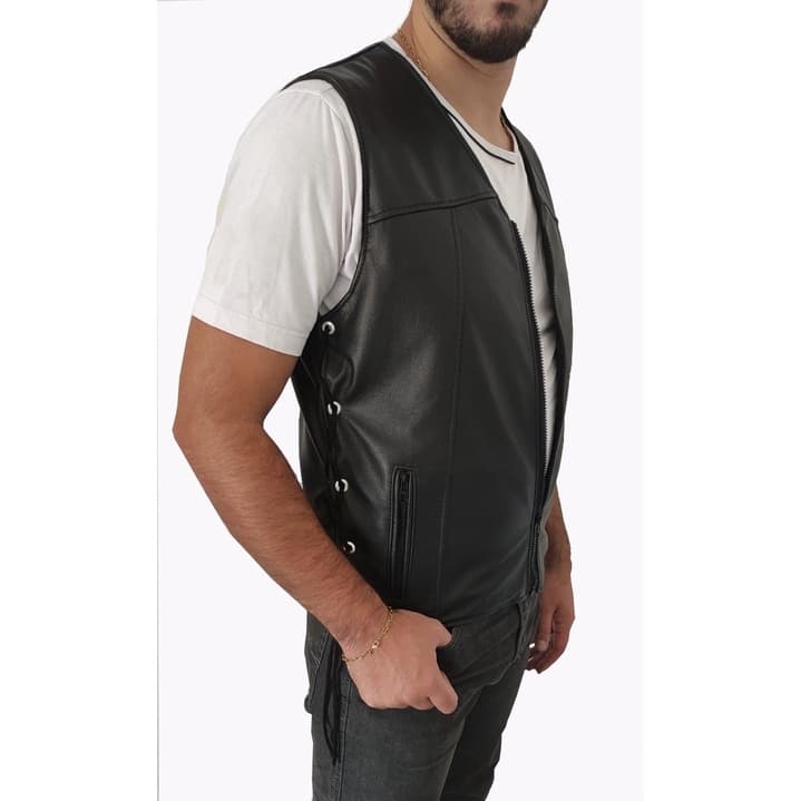 Colete Motociclista  Masculino de Couro Liso com Regulagem Lateral