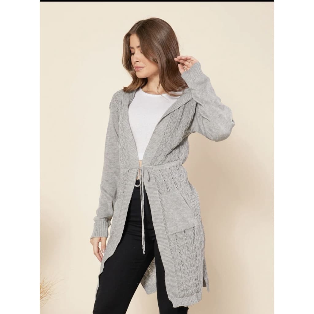 Cardigan Tricot Com Capuz Com Bolso