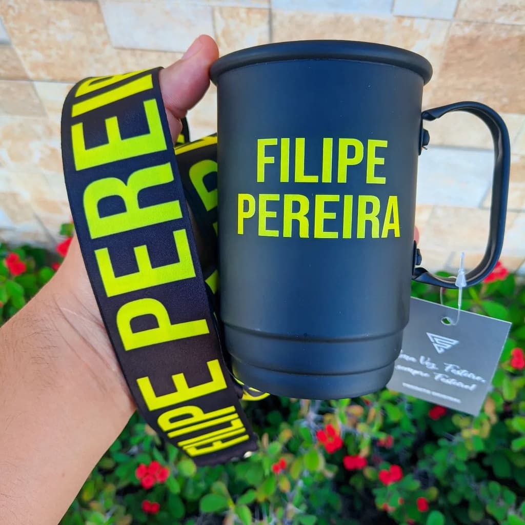 Caneca com nome - Caneca Personalizada com tirantes - Caneca alumínio com tirante - Caneca Universitária
