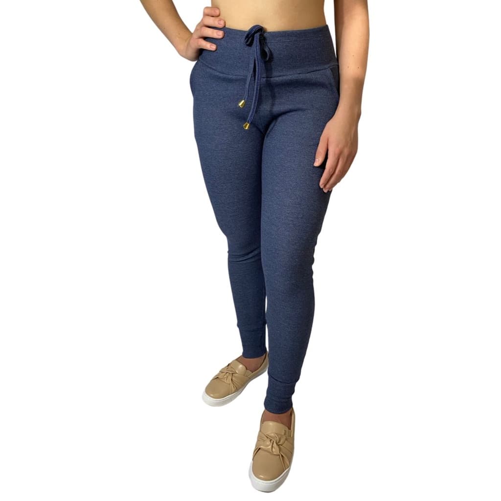 Calça feminina jogger cintura alta ribana canelada estilo moletom