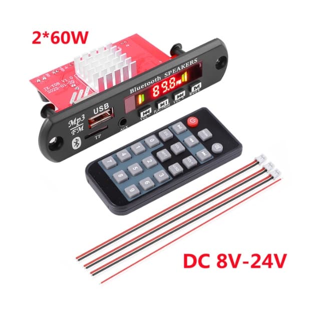 PLACA AMPLIFICADA 2 X 60 W BLUETHOOT TF AUXILIAR ADAPTADOR MP3 USB RADIO SOM AUTOMOTIVO RESIDENCIAL