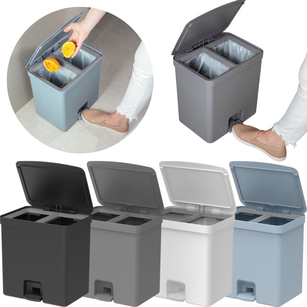 Lixeira Dupla 20 Litros Com Pedal Tampa Trium Esconde Sacola Reciclaveis e Organicos