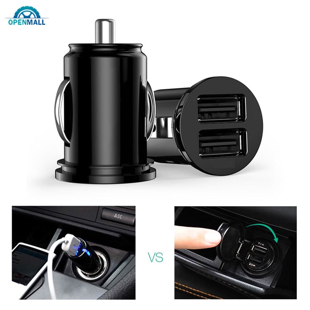 OM Carro Caminhão Auto Duplo 2 Portas USB Mini Adaptador Carregador Telefone Preto 12V Potência