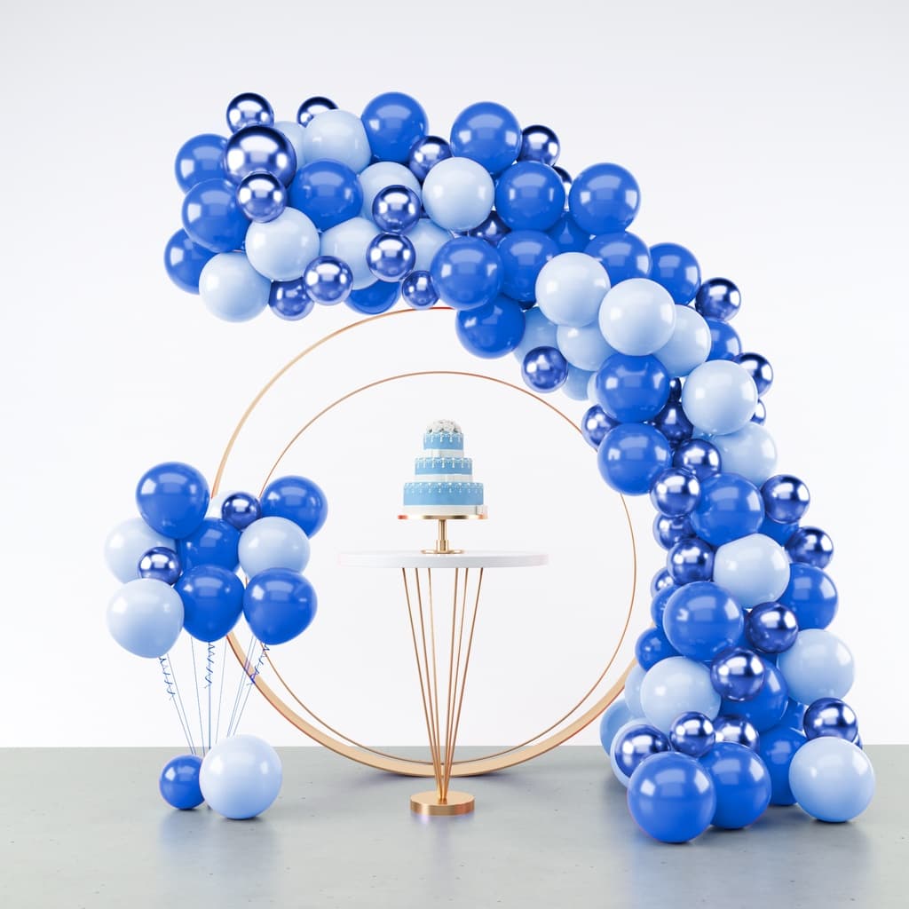 Kit 125 Balões Azul Claro + Escuro + Azul Metalizado - Balão Bexiga Liso/Cromado Para Festas e Aniversários