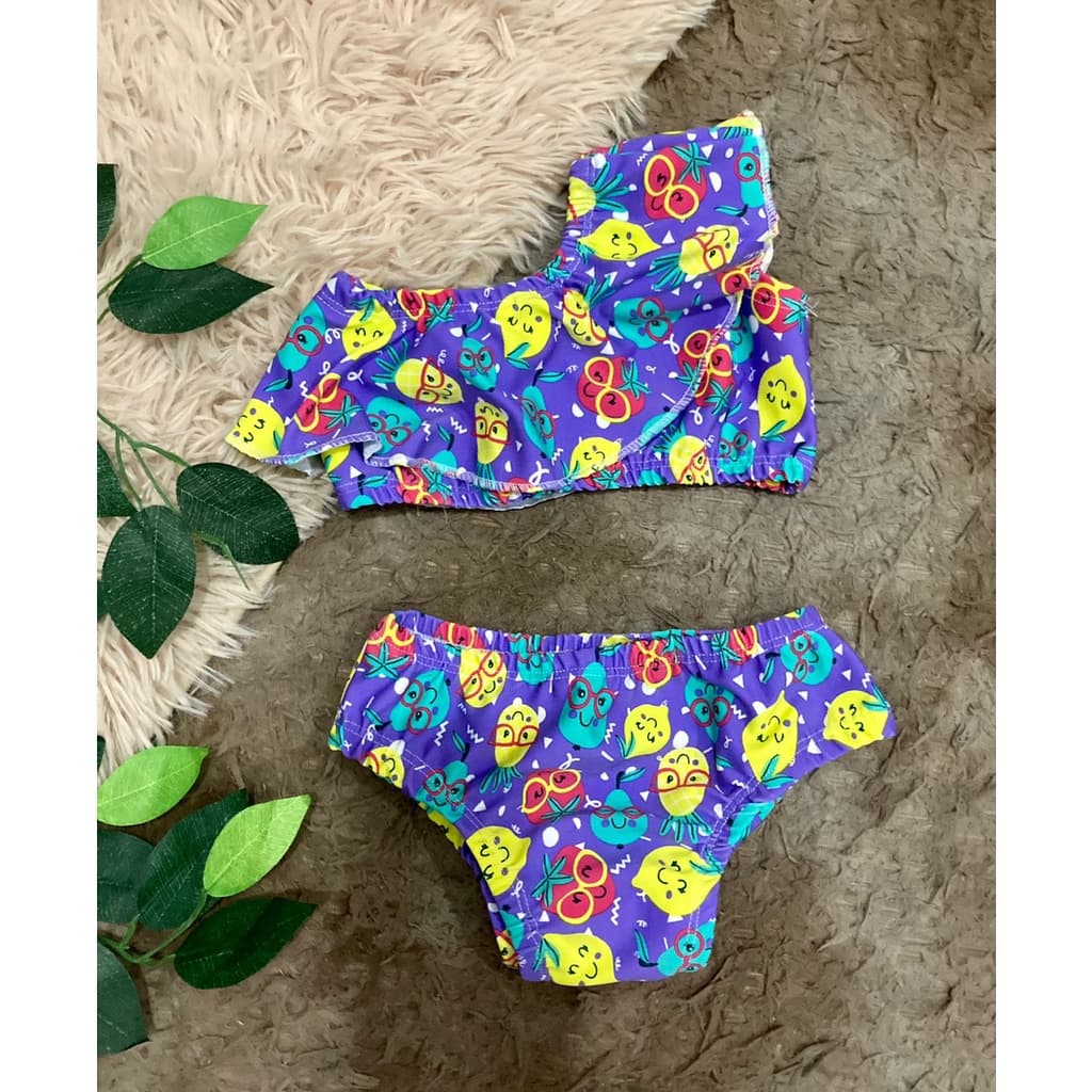 Conjunto Praia Biquíni Infantil Lilás Mini Frutas Moda Verão Blogueirinha