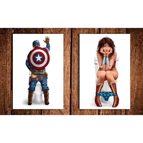 Kit com 2 placas quadros decoração porta banheiro geek masculino feminino engraçado - tamanho - 20 x 30