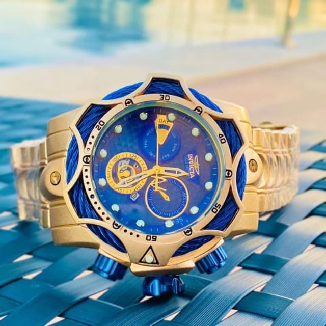 Relógio Masculino Invicta Venom Dourado Com Azul