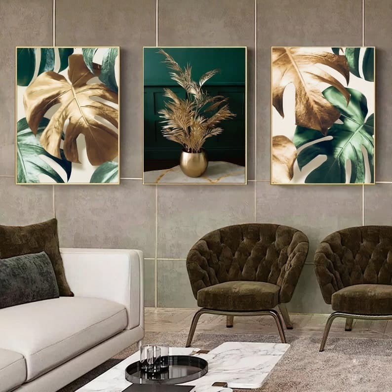 Quadros Decorativos Trio Kit 3 peças Grandes 90x60 ou 60x40 mais de 50 opções de imagens Quadro decorativo Sala Quadro decorativo Quarto Quadro decorativo Escritório Quadro decorativo Marmorizado Quadro decorativo abstrato Folhas arte quadro mosaico