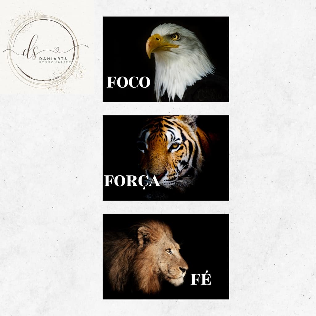 Kit 3 quadros FOCO FORÇA E FÉ mdf