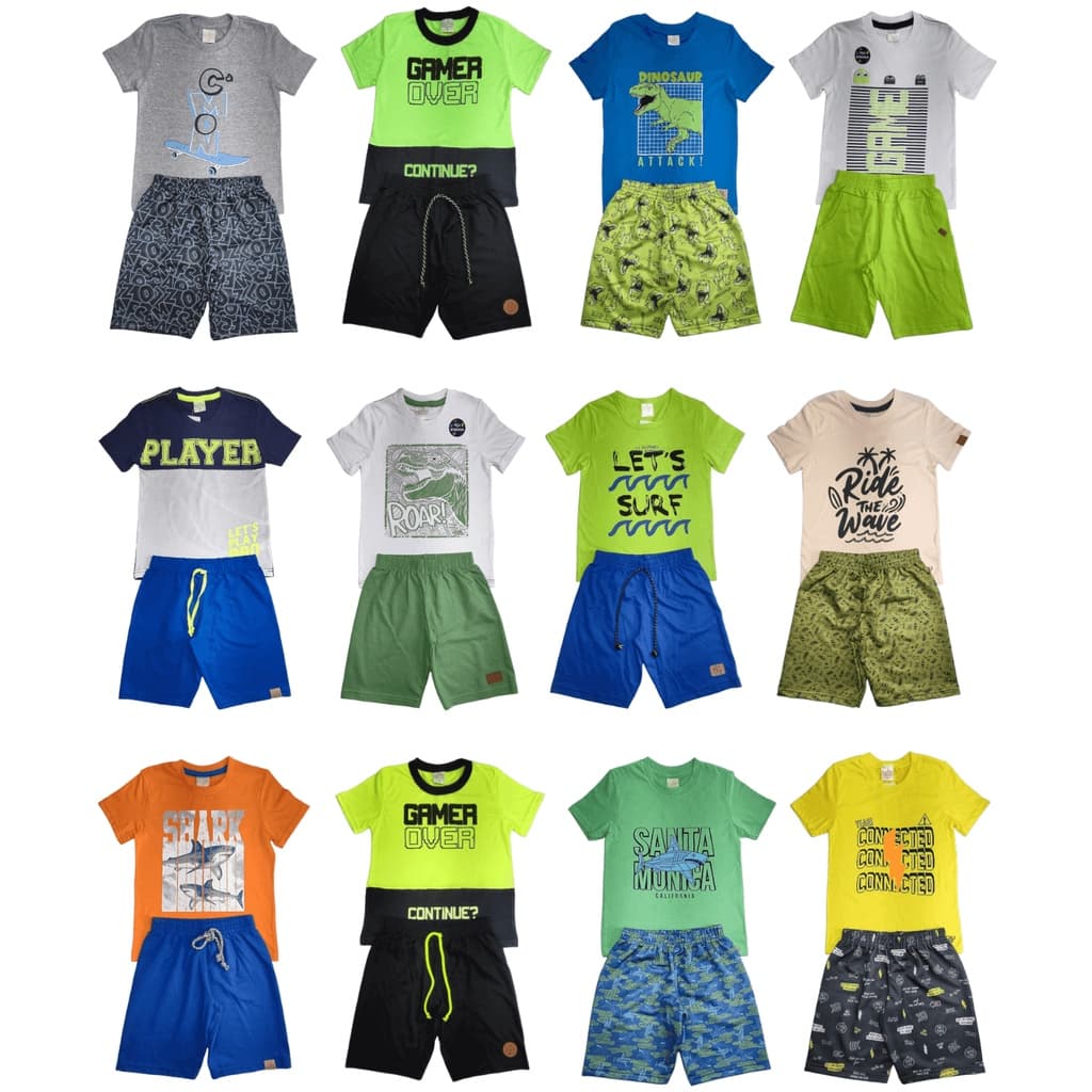 Kit 4 Peças - 2 Conjunto Infantil Masculino Estampado 4 a 10 anos