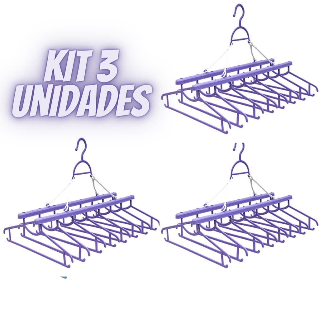 Kit C/ 03 Varal dobrável 8 cabides Slim Articulado Apartamento Não amassa suas roupas