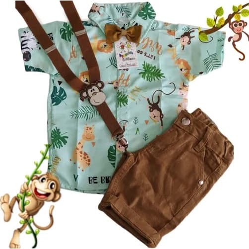 Conjunto Safari  Folhas menino festa aniversario Luxo