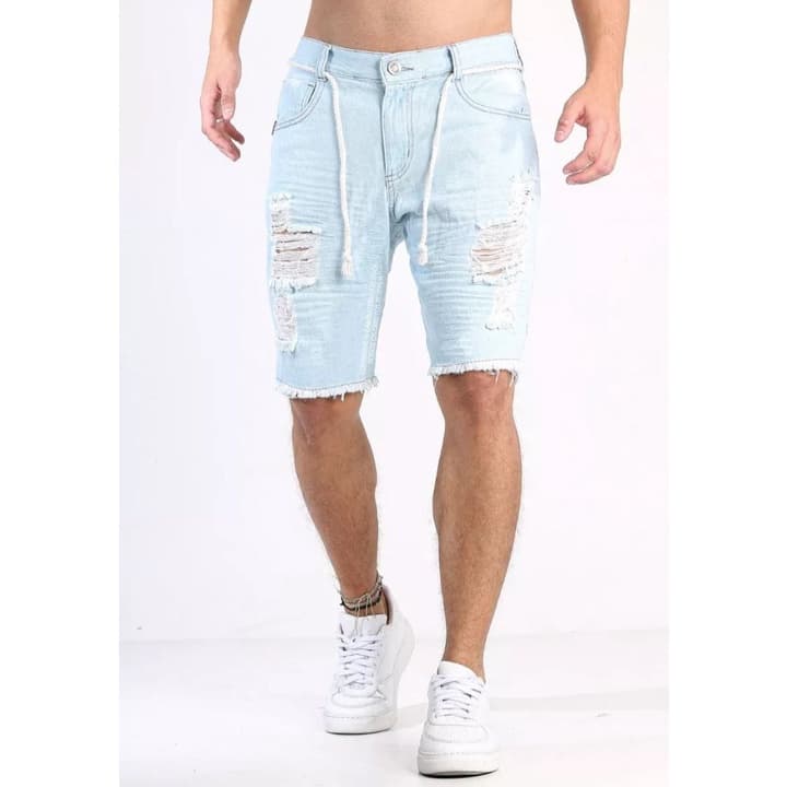 Bermudas masculinas Jeans rasgada Com Lycra Slim Fit .2023 Só Hoje