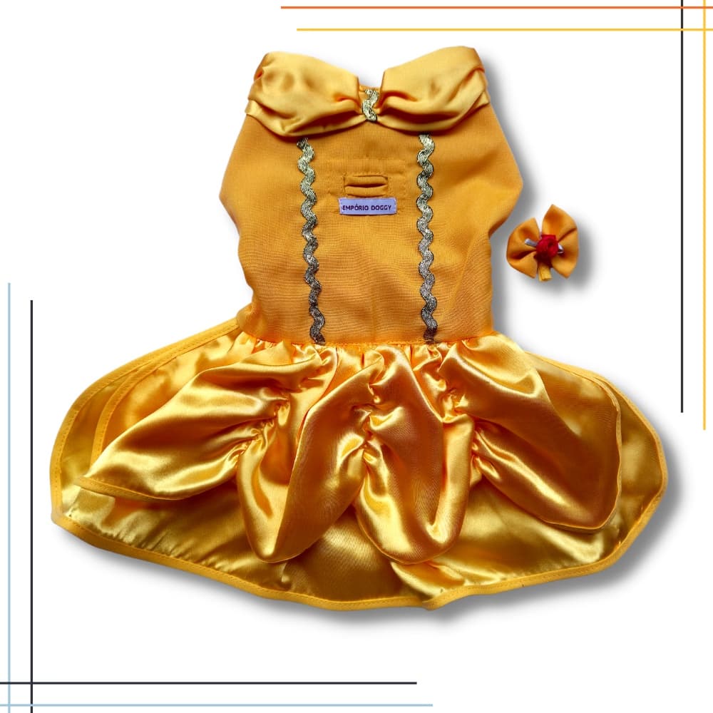 Vestido Fantasia Pet Princesa Amarela Roupa Carnaval para Cachorro e Gato XPP ao GG