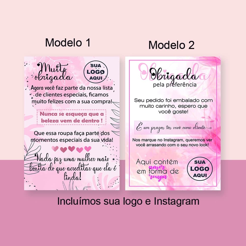 50 Cartões de agradecimento loja de roupa personalizado