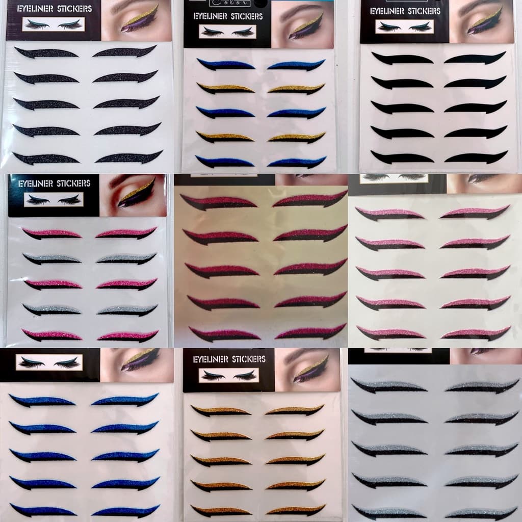 8 Cartelas ，Kit 5 pares delineador adesivo reutilizável original Cor Aleatoria