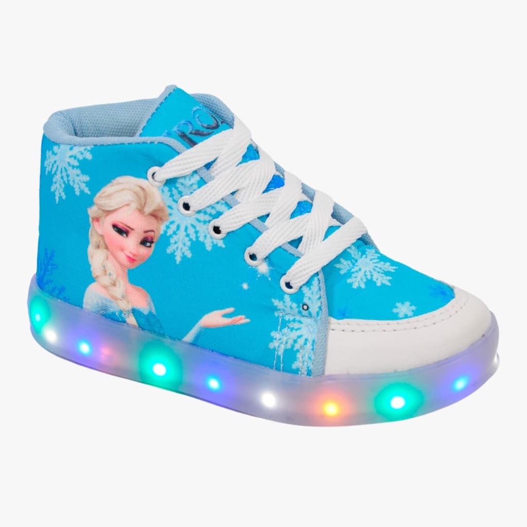 Tenis Menina e Menino Led Minie / Herois Botinha Feminino Personagem Luzinha Super Novidade Frozen