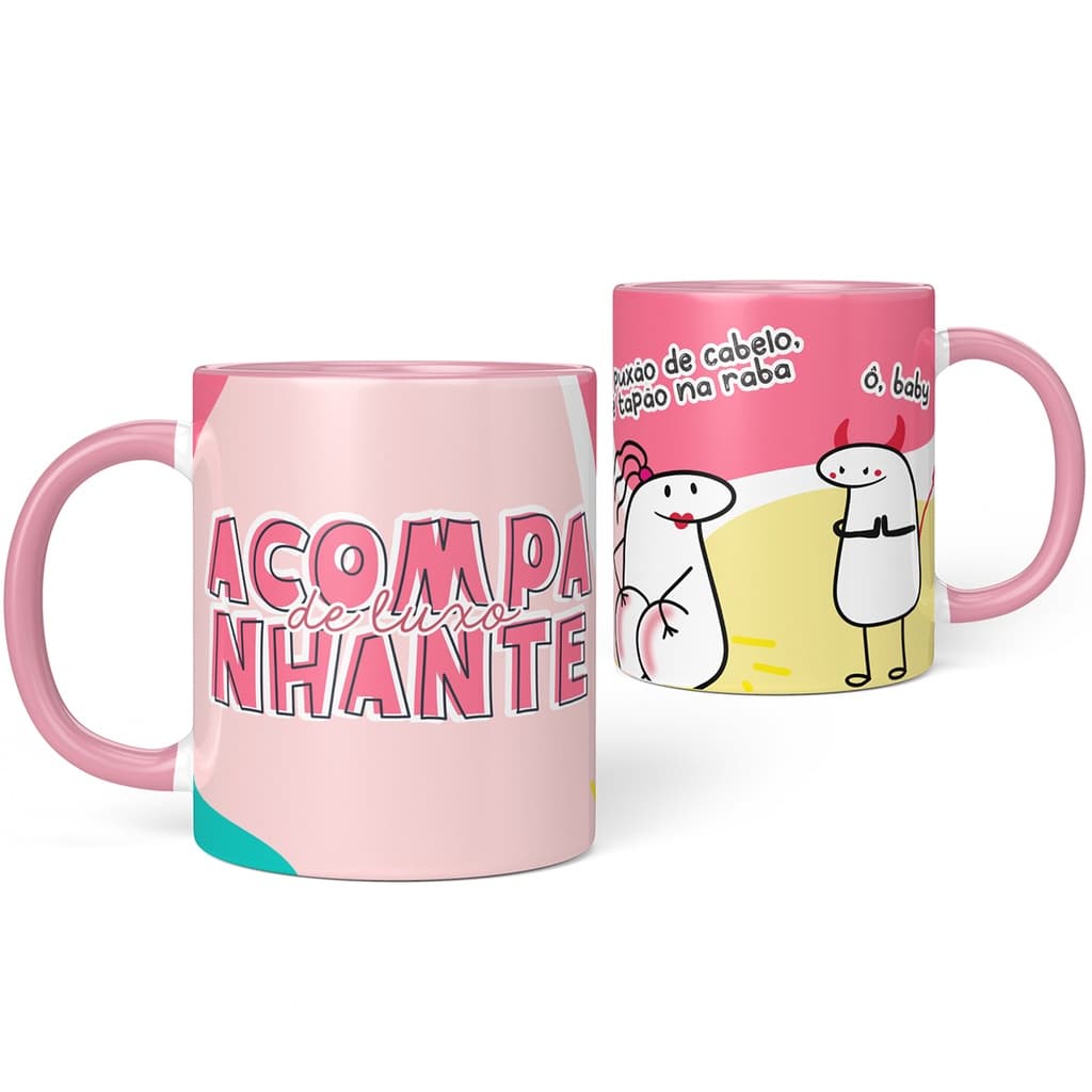 Caneca Acompanhante de luxo xícara cerâmica porcelana personalizada Flork Bento meme bonequinho divertido com nome presente