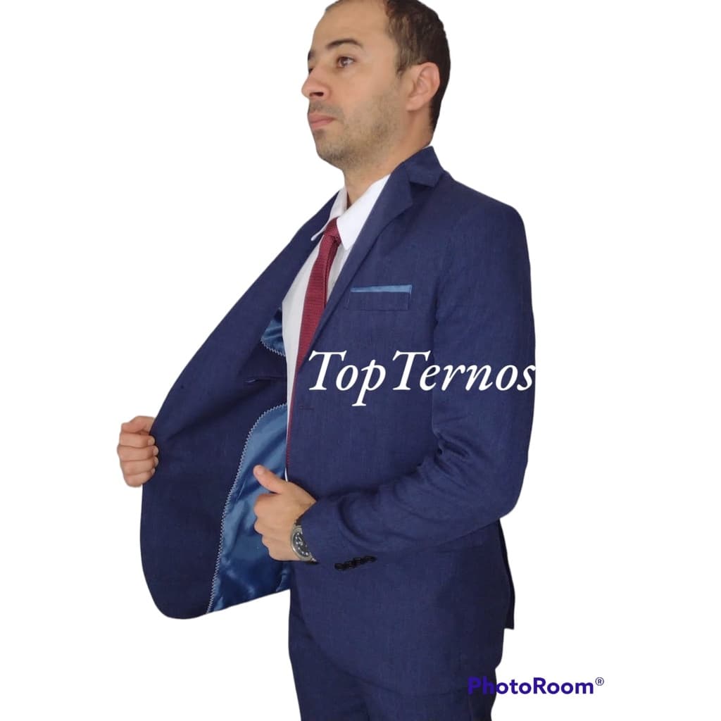 Terno Masculino Slim Marinho Premium Corte Italiano Tecido Melange de Luxo