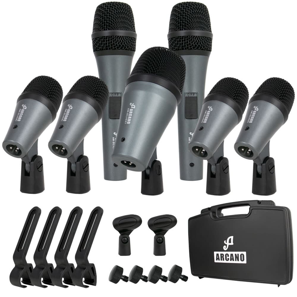 Kit de microfones dinâmicos para bateria Arcano AM-SILVER7 c/maleta