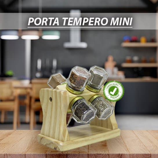 Mini Porta Temperos Condimentos Com 08 Potes De Vidro 40ml Sextavado Decoração