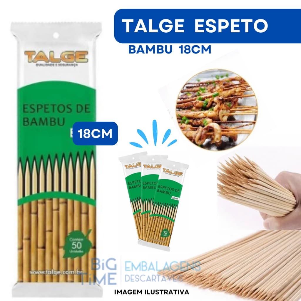 Espetos/Palitos de Bambu 18cm e 25cm da marca Talge para churrascos C/250