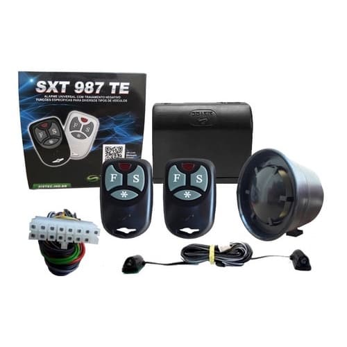 Alarme Veicular Universal 2 Controles Sistec SXT 987 TE Com Trava E Subida De Vidro