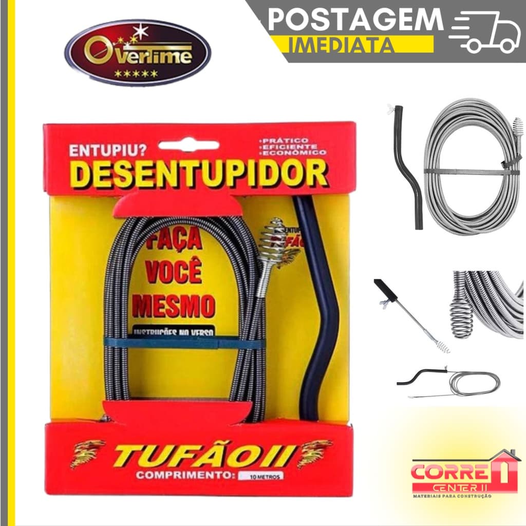 Desentupidor Com Mola Tufão 5 metros e 10 metros Para Pias, Ralos, Tanques Saída de Lavadoras
