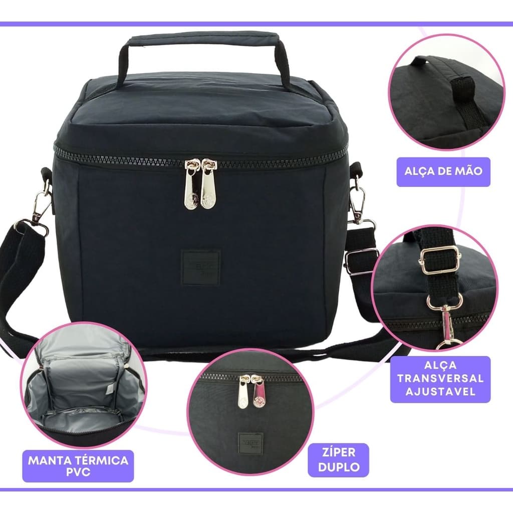 Bolsa Térmica Lancheira Fitness Porta Marmita Espaçosa Alça Mão e Transversal Moderna