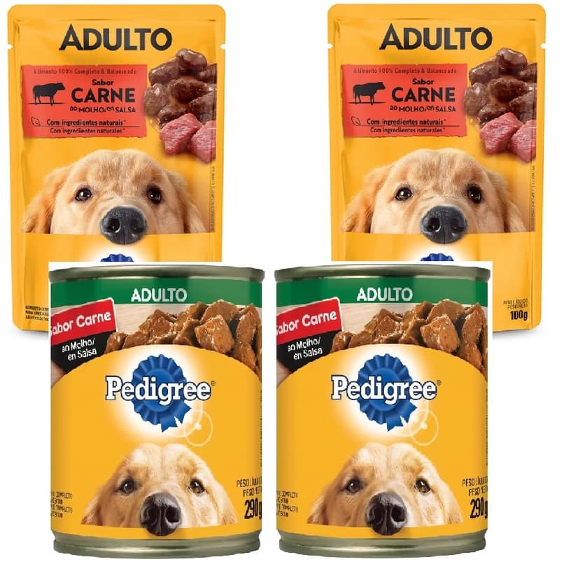 Ração Cachorro Pedigree Carne Lata 280g + Sachê Carne Ao Molho 100g petisco