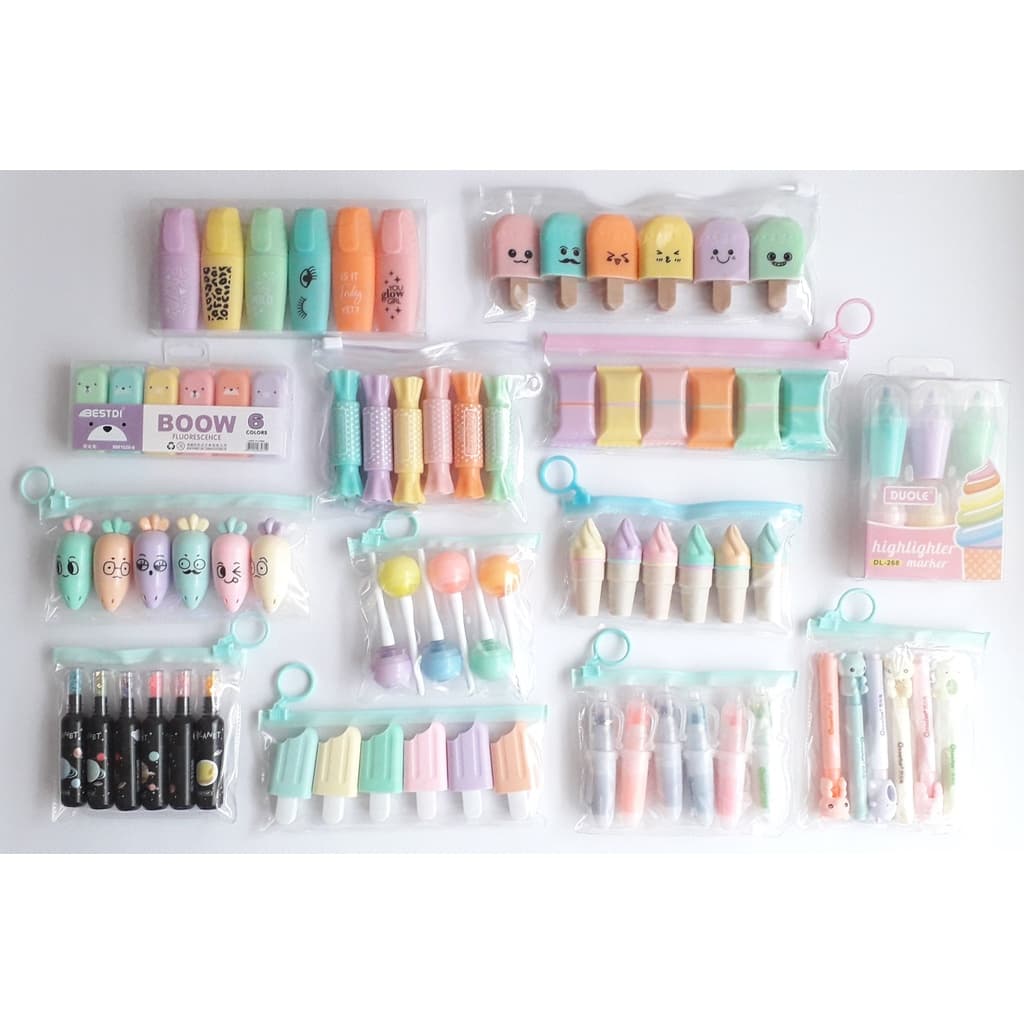18 Marca Texto Fofo Papelaria Criativa Mini Caneta, vários modelos Balinha, Picolé, Pirulito, Cenourinha, Sorvete Casquinha, marcadores criativos PRONTA ENTREGA! material escolar papelaria fofa canetas coloridas Escritório Presente lembrancinha