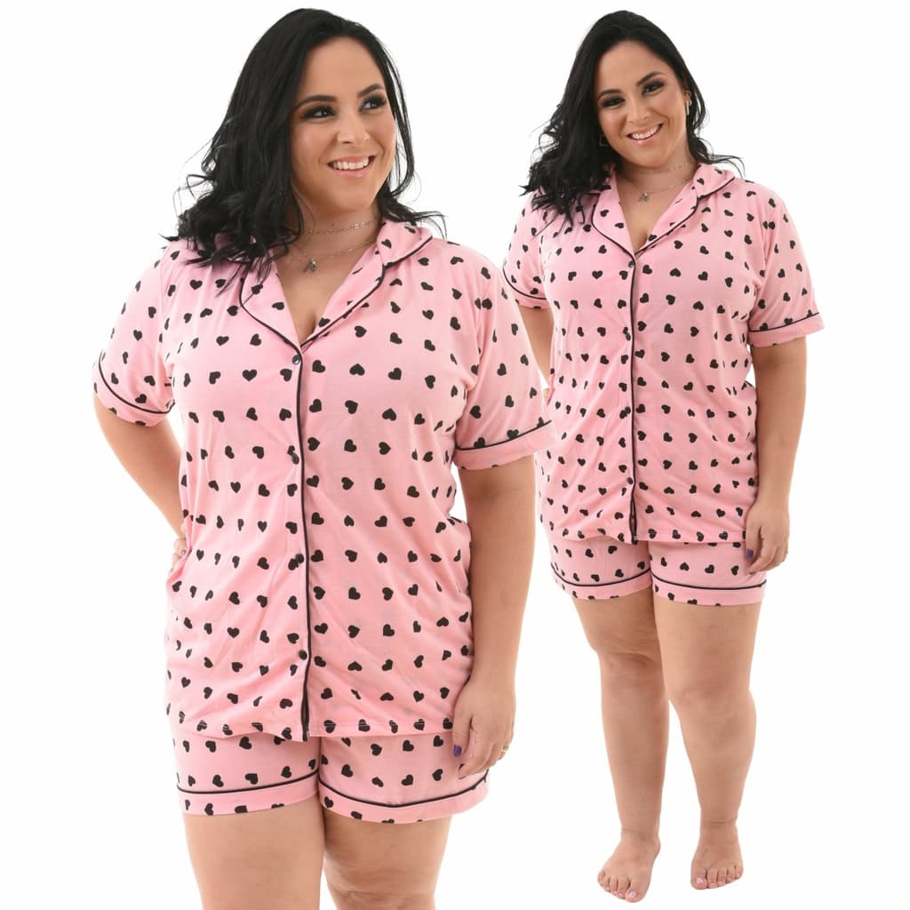 Pijama Feminino Plus Size Americano Blogueira Curto Aberto  Botões  Pós cirúrgico Amamentação