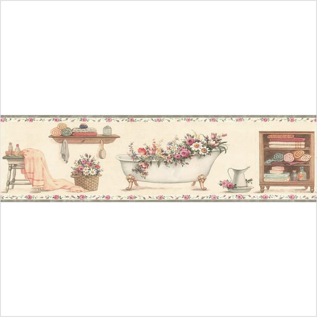 Faixa Adesiva Decorativa Antiga Banheira Flores Armário Adesivo Decorativo