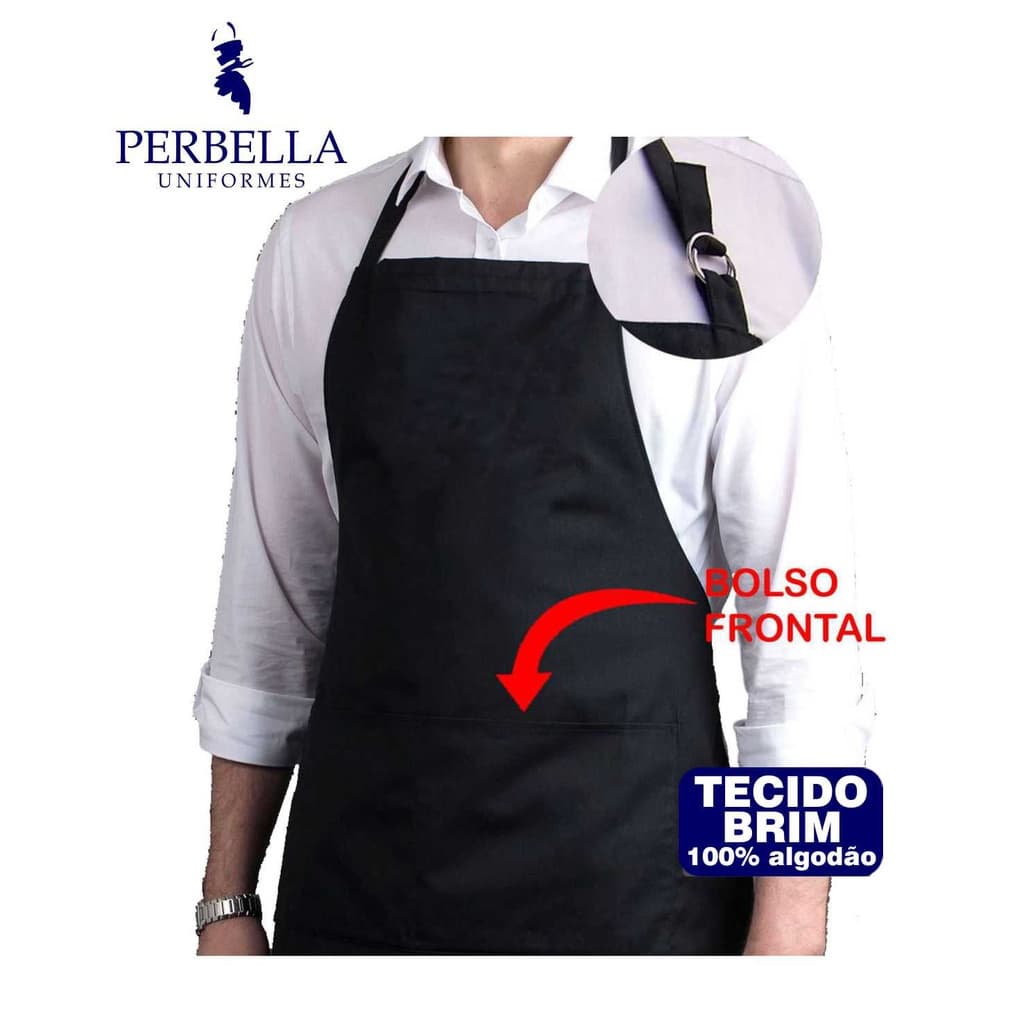 Kit 10 Aventais Brim Churrasqueiro Com Bolso Regulável Altura Cheff Algodão Cozinha Garçom Chef Bar