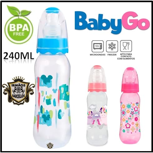 Mamadeira Infantil 240ML bico Ortodôntico Silicone Estampas Diversas - Utensílios De Bebê Mamadeiras