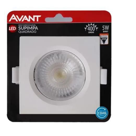 Spot Led Embutir Quadrado 5W Branco Quente Avant