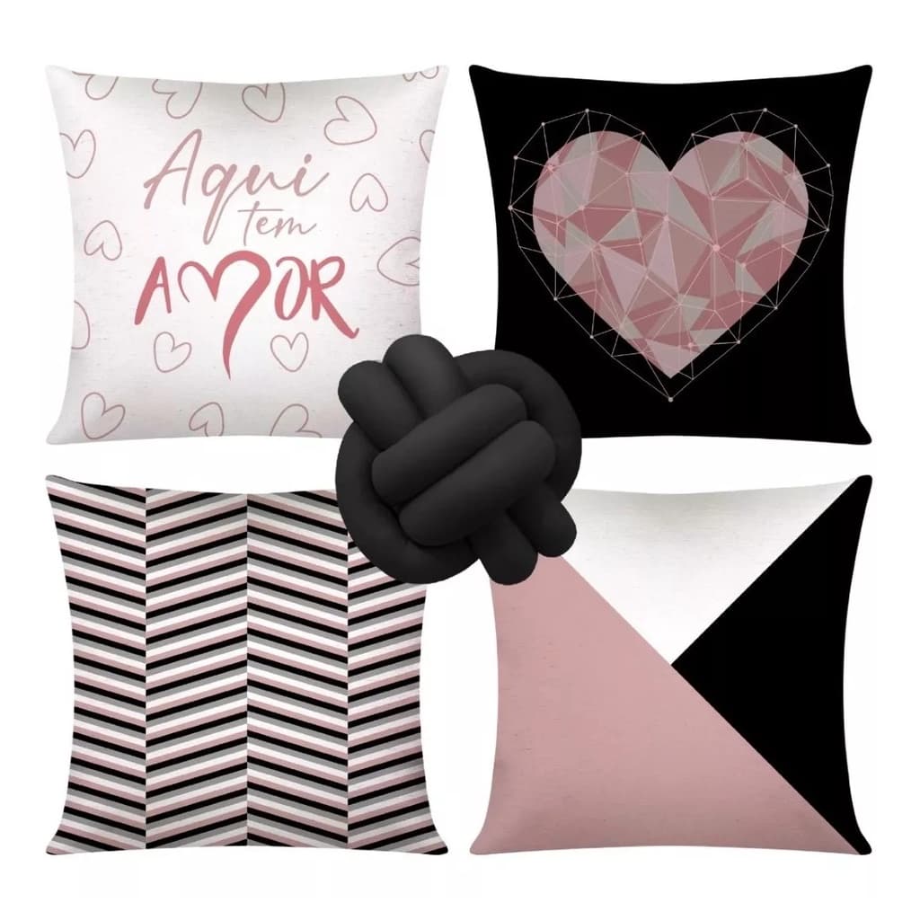 Kit C/ 4 Almofadas Cheias Decorativas + 1 Almofada De Nó Amor Zig Zag
