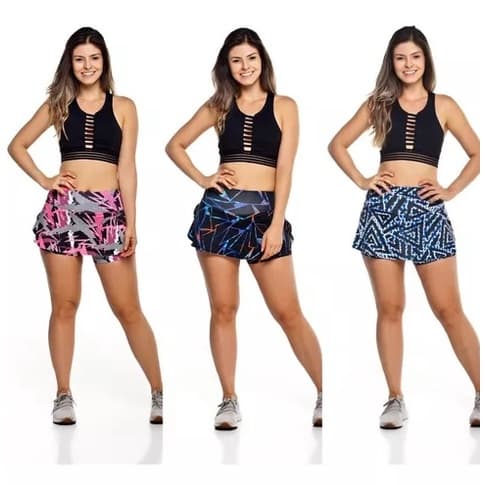 Short Saia Suplex Estampado Fitness Academia Ginástica - Tamanho M ~