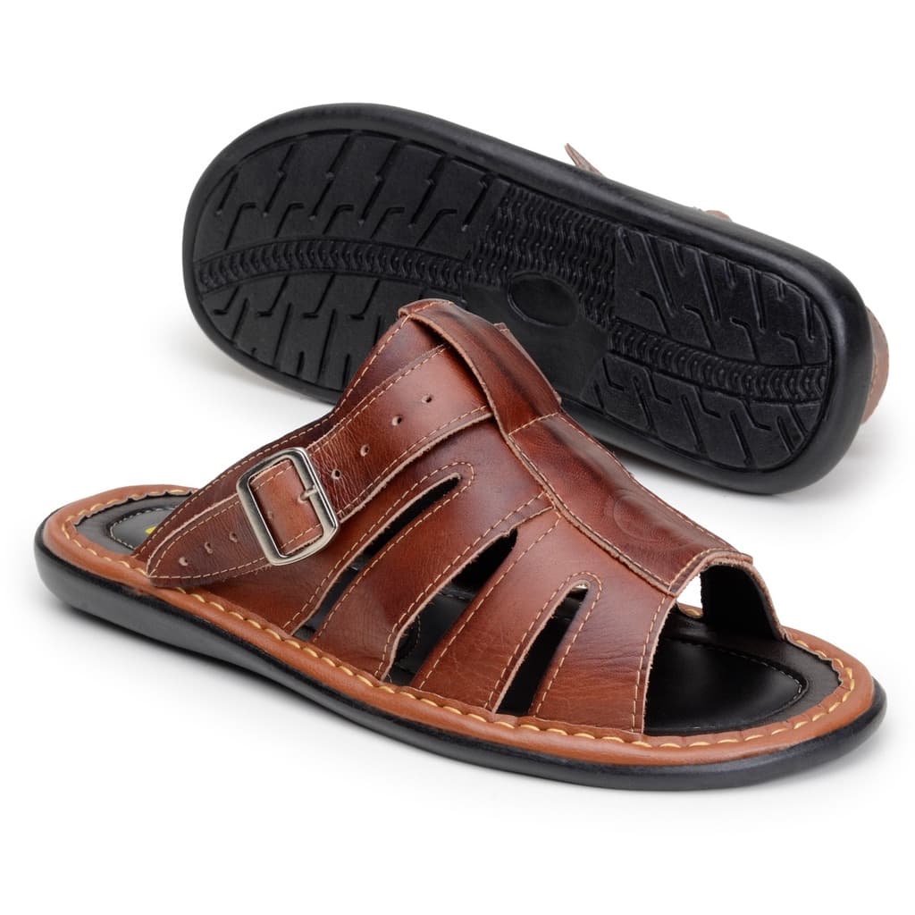 Sandália Masculina de Fivela com Alça Couro Antiderrapante Solado de Borracha