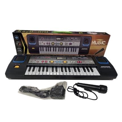 Teclado Elétrico Musical Infantil com Microfone e Fonte de Alimentação