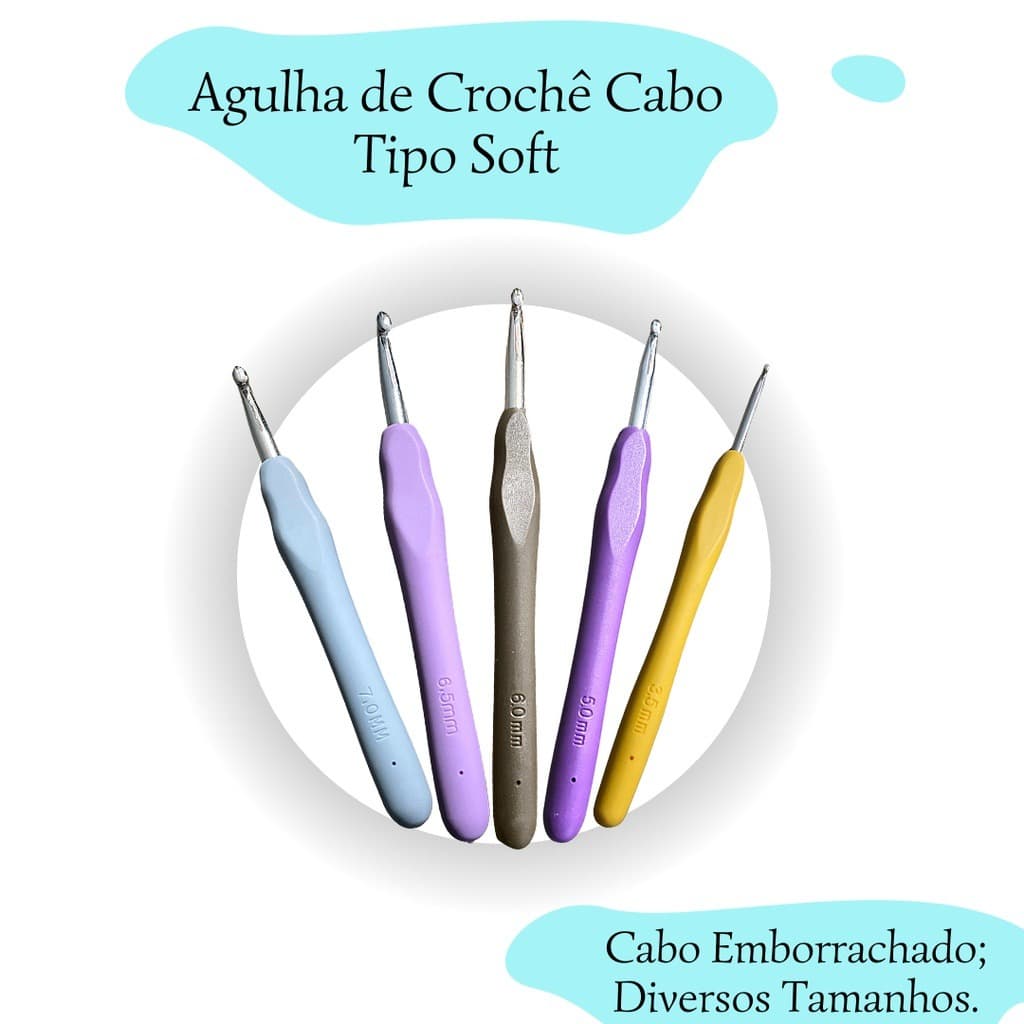 Agulha de Crochê Cabo emborrachado Tipo Soft Varios Tamanhos