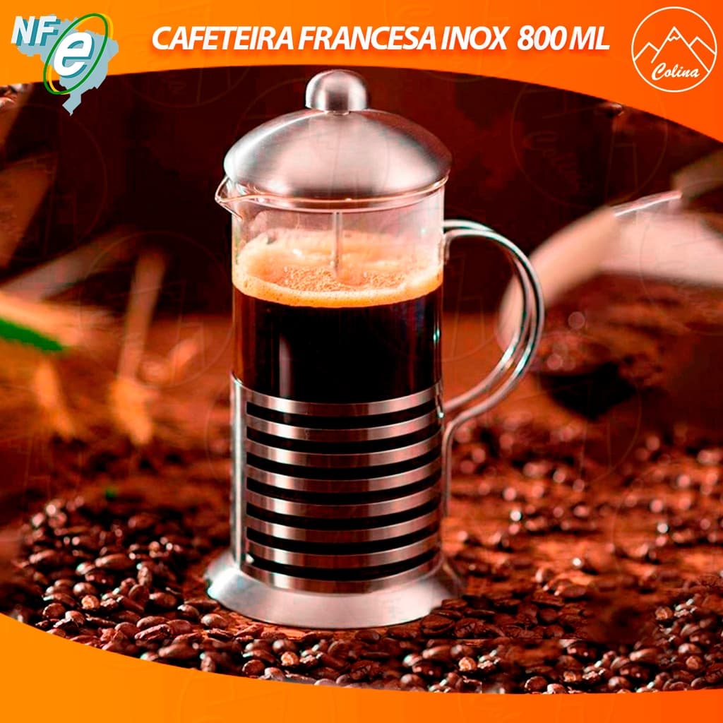 Cafeteira Prensa Francesa 800ml Vidro Aço Inox Café Chá e Leite