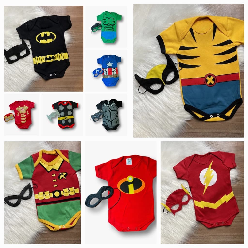 Body Temático Mêsversário Fantasia Infantil Bebê Roupa Temática Com Máscara