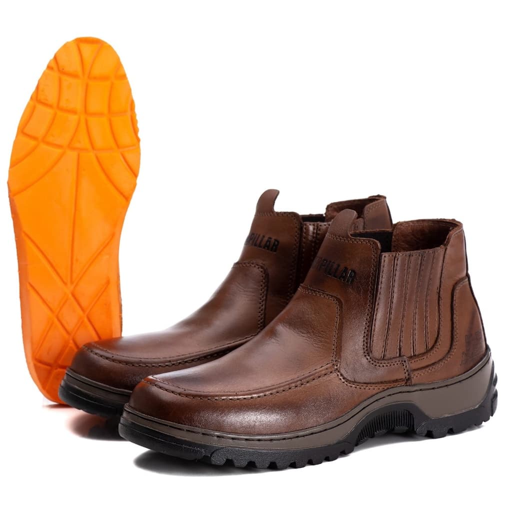 Bota Masculina Em Couro Caterpillar Cano Baixo Elástico Palmilha Em Gel